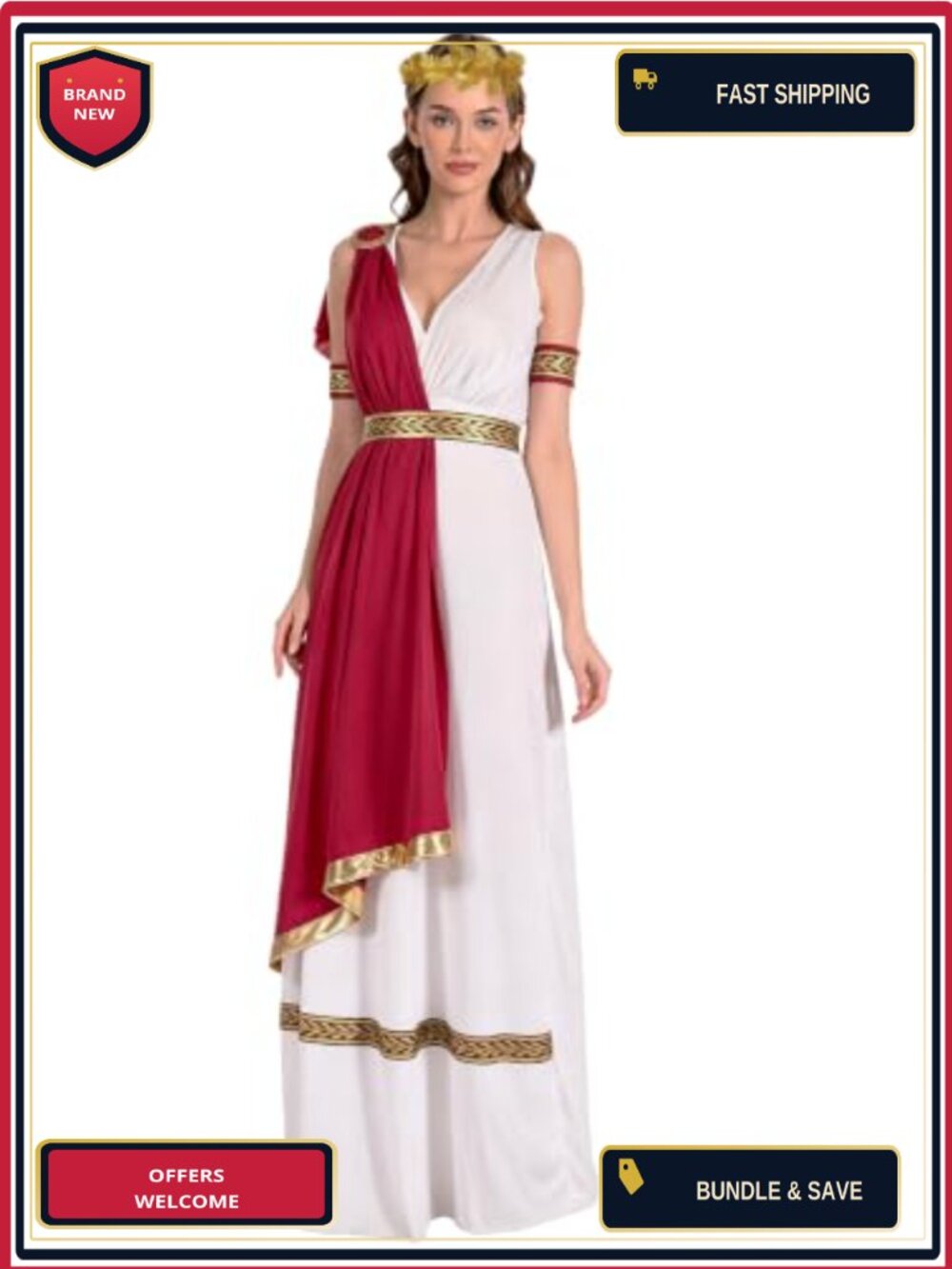 Greek Goddess Toga Costume Set Spandex Polyester Cosplay Halloween